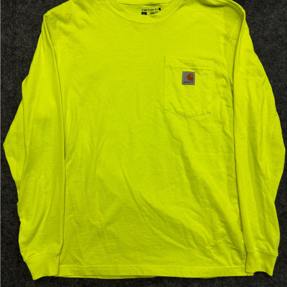 Carhartt Shirt mens Small Neon Long Sleeves Crew Neck Original Fit Workwear